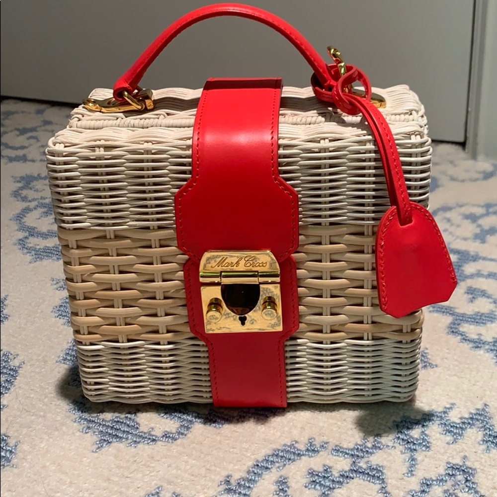 Mark Cross Harley Rattan & Leather Top Handle Bag